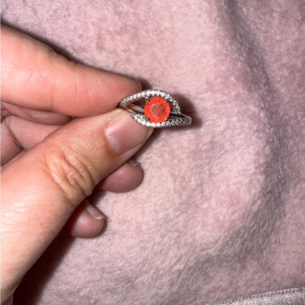 Silver Ring with Vibrant orange/peach Gemstone